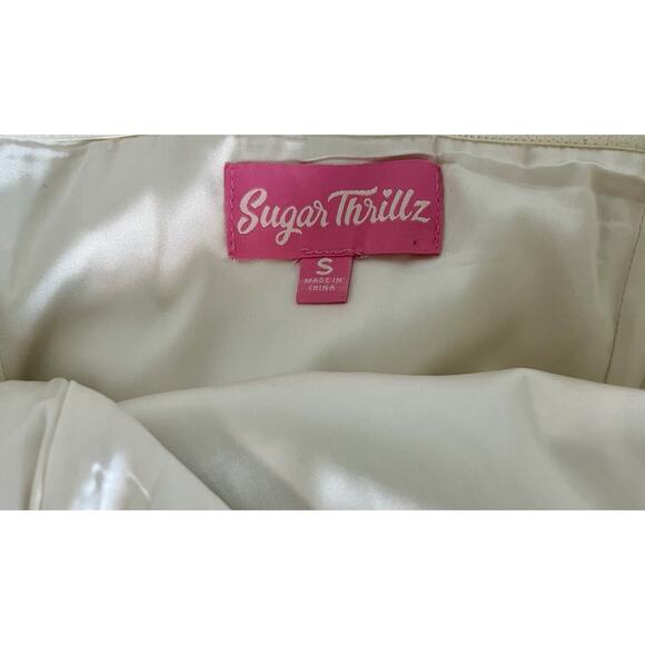 Sugar Thrillz Corset Lace Tulle Mini Dress Black Cream Small - Picture 2 of 7